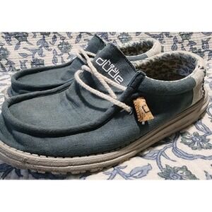 Hey Dude Wally Linen Natural Teal‎ Men's Size 8 Casual Loafers Shoes